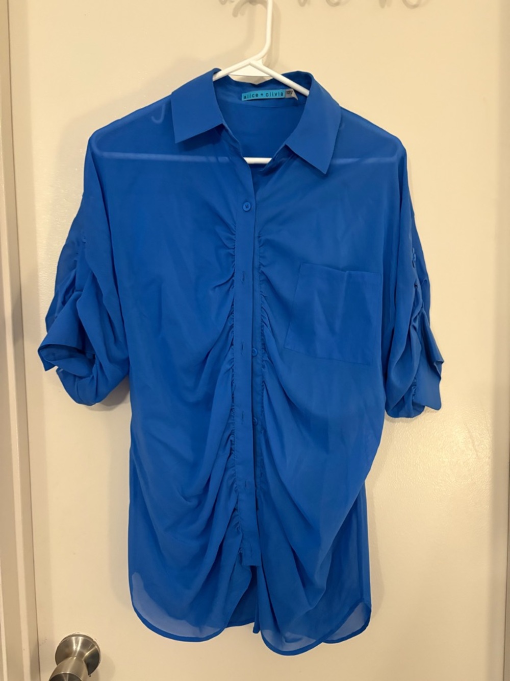 Alice + Olivia Bright Blue Collar Blouse silk size small